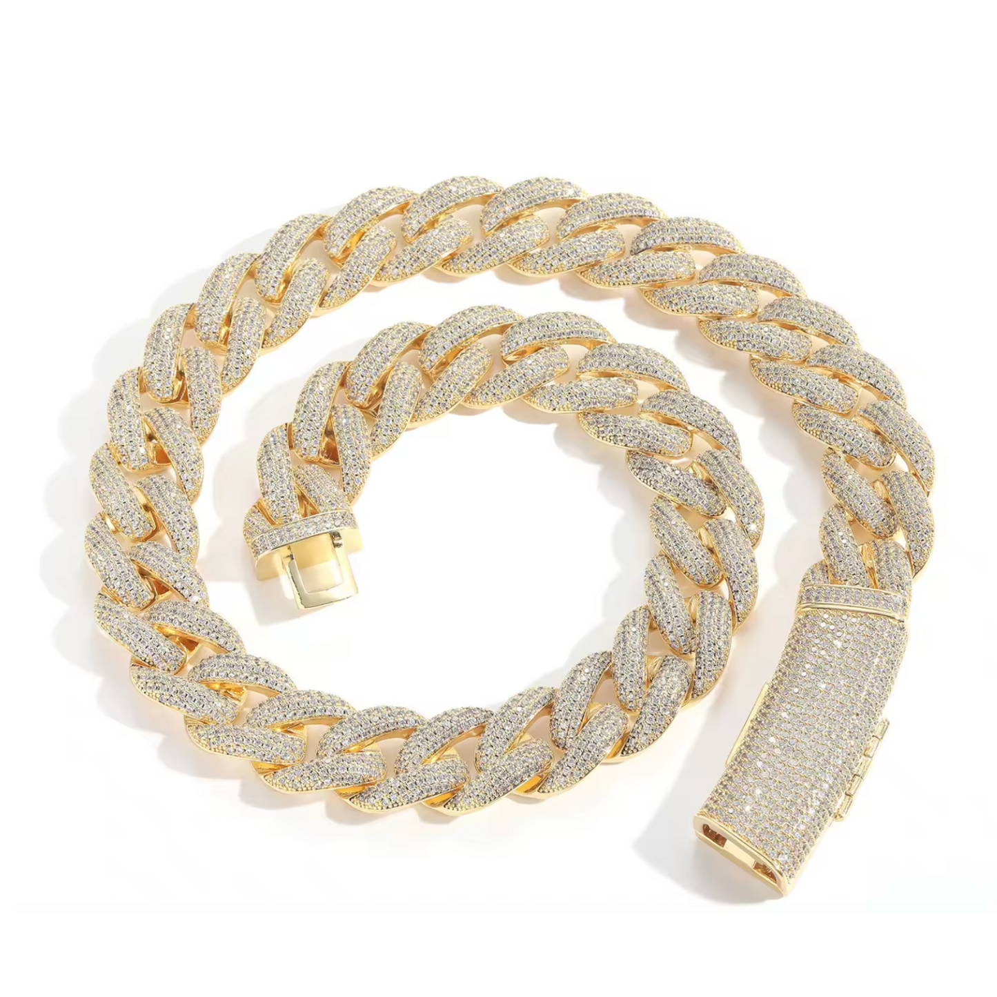 Necklace Gold Zircon Diamond Cuban Chain 20mm long buckle