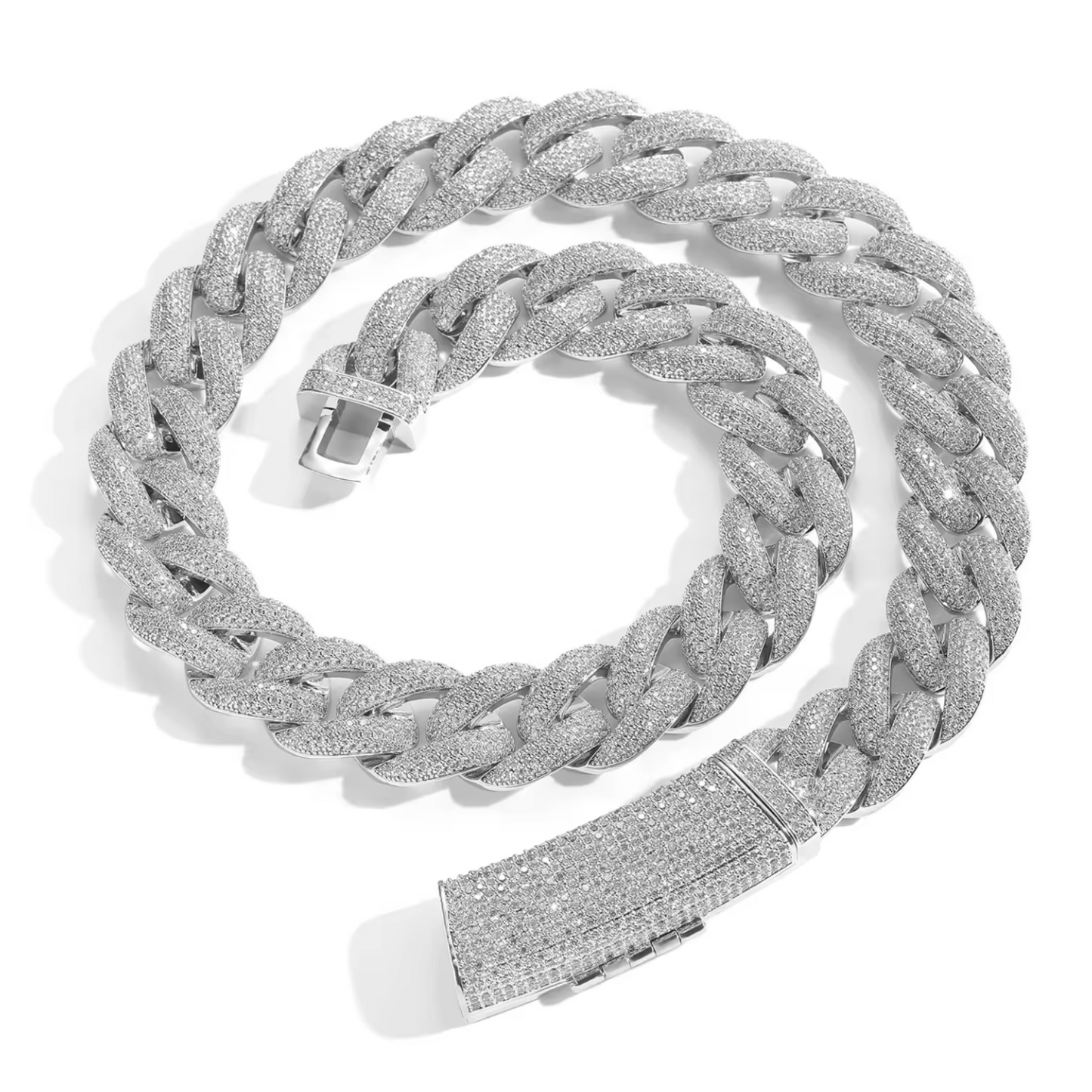 Necklace Silver long buckle Diamond Cuban Chain 20mm