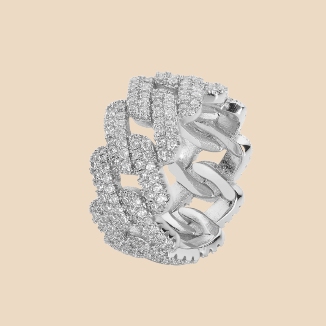 Ring Moissanite stone 925 Silver 18K Gold Plated Cuban Style
