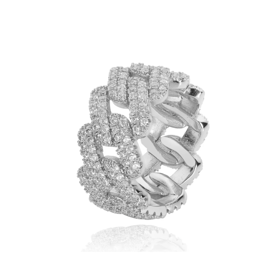 Ring Moissanite stone 925 Silver 18K Gold Plated Cuban Style