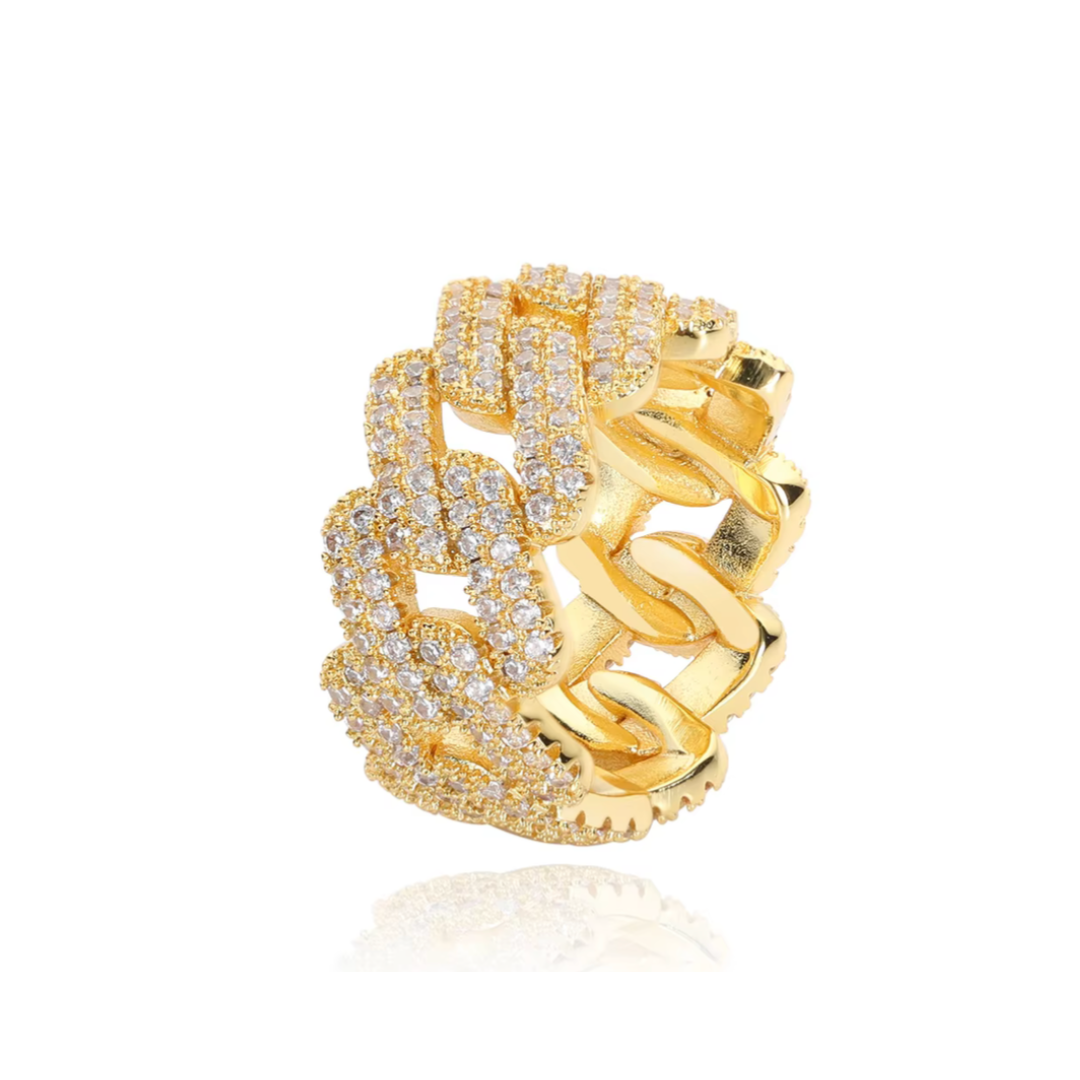 Ring Moissanite stone 925 Silver 18K Gold Plated Cuban Style