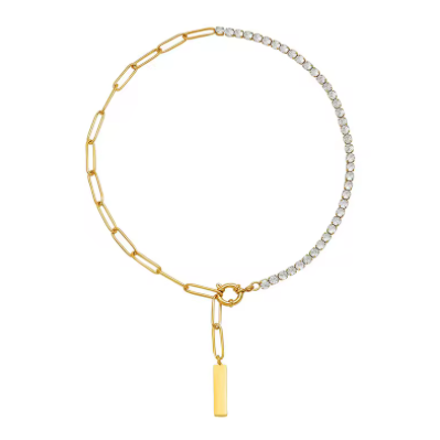 Two Sided 18K Gold Plated Paper Clip Diamond Necklace